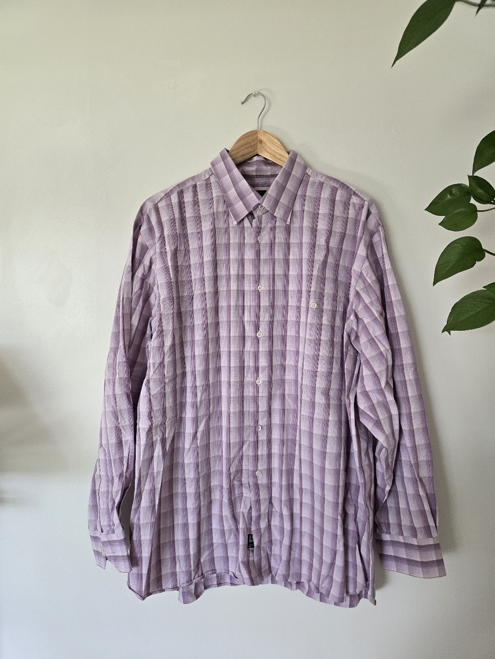 Ike Behar New York XL Purple Plaid Mens Button Down Collared Shirt